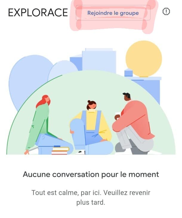 Capture d'écran de la page Google Groups Explorace : le bouton « Rejoindre le groupe » est surligné en haut de l'écran.