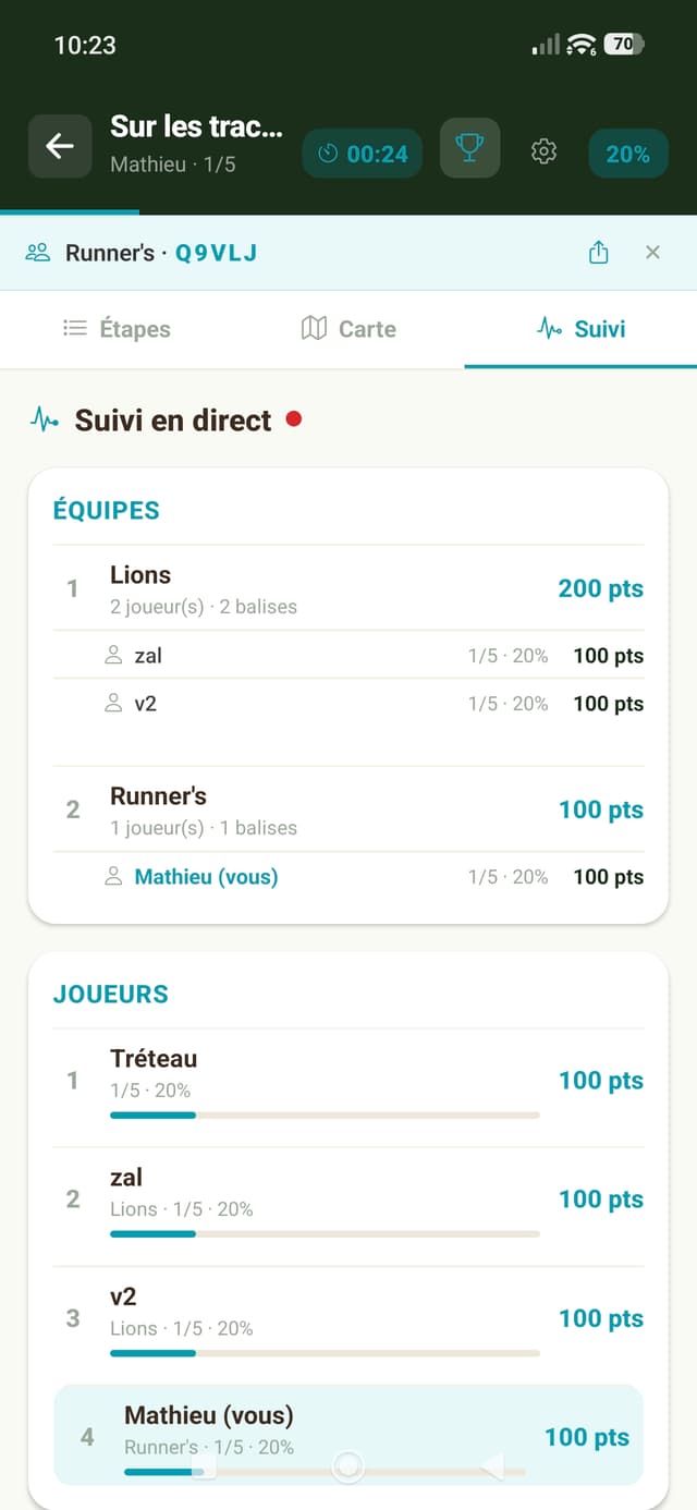 Classement en direct avec equipes et joueurs