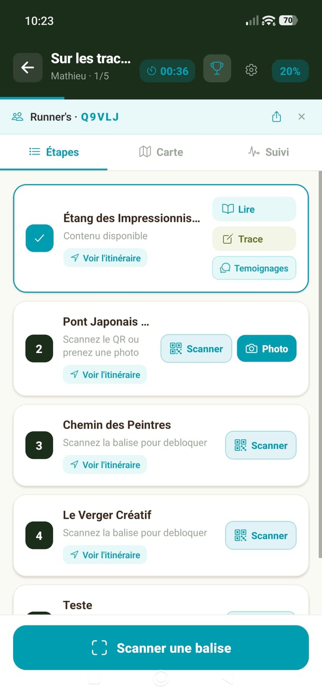 Liste des etapes pendant le parcours