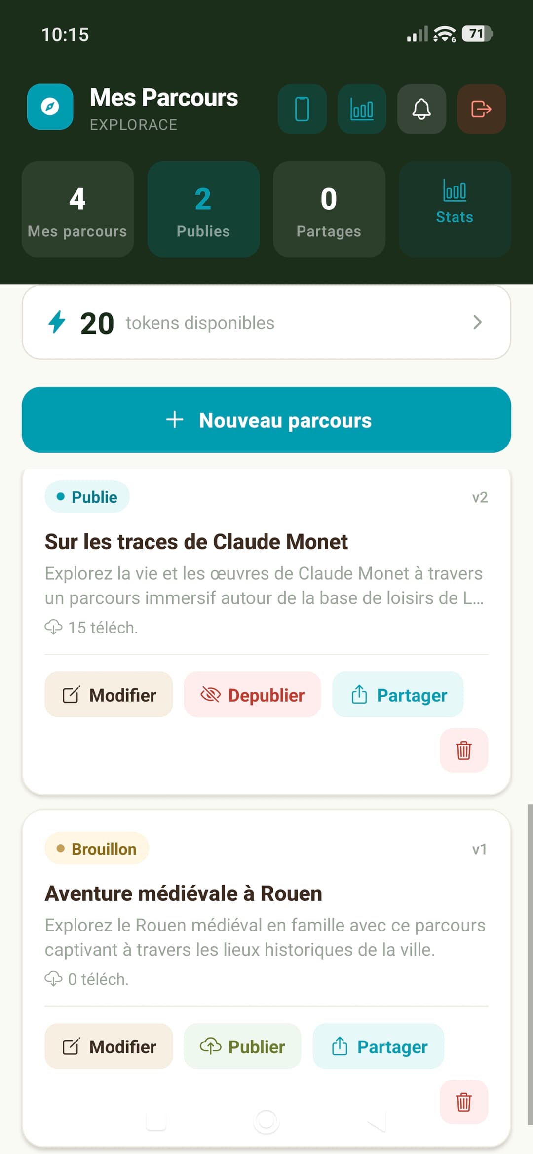Tableau de bord organisateur EXPLORACE